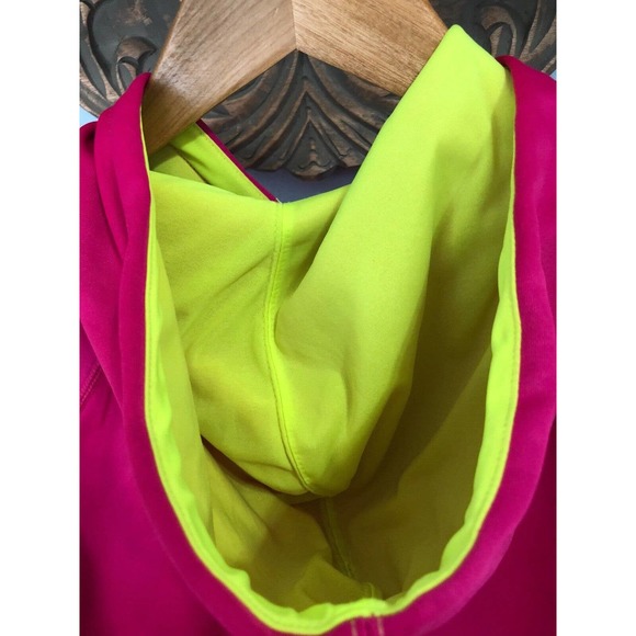 Reebok Womens Sweater Sz Medium Hot Pink Hoodie Pullover Neon Yellow Active Top - Picture 8 of 9